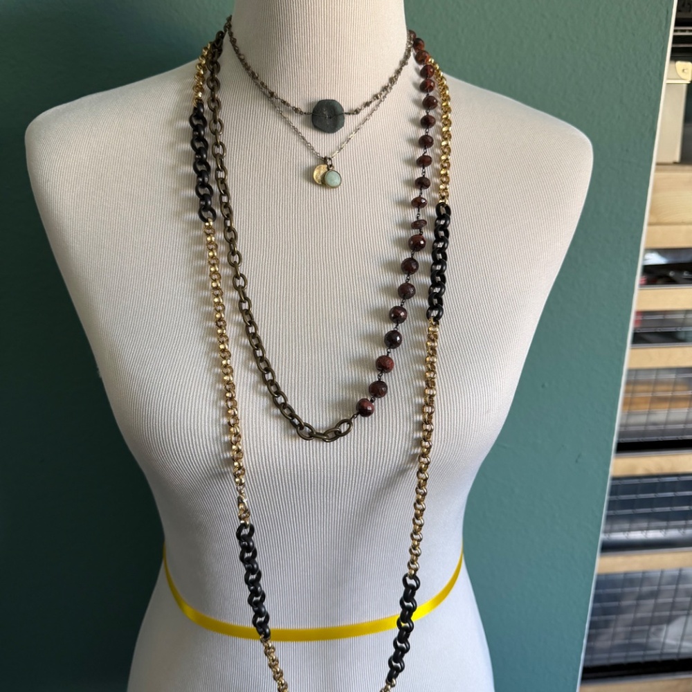 Regina Andrews bundle of 4 varying sizes of mixed metal and stone necklaces